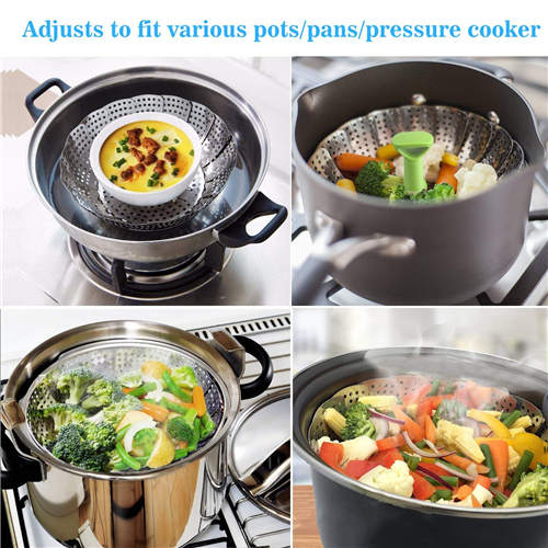 Steamer Basket Stainless Steel Vegetable Steamer Basket Folding Steamer Insert for Veggie Fish Seafood Cooking, Expandable to Fit Various Size Pot (7.1