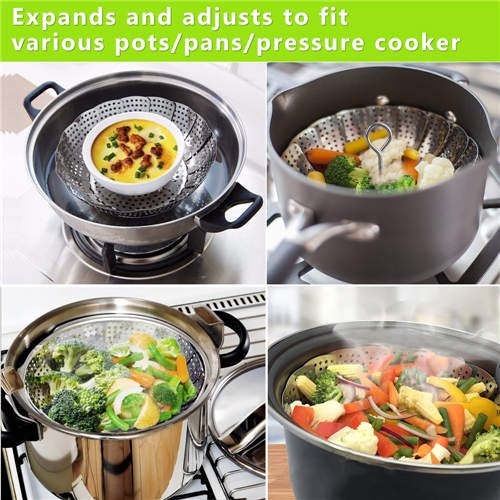 Vegetable Steamer Basket Stainless Steel Collapsible Steamer Insert for Steaming Veggie Food Seafood Cooking, Metal Handle Foldable Legs, Fit Various Pot Pressure Cooker (5.3