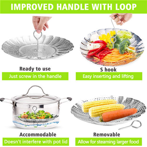 Vegetable Steamer Basket Stainless Steel Collapsible Steamer Insert for Steaming Veggie Food Seafood Cooking, Metal Handle Foldable Legs, Fit Various Pot Pressure Cooker (5.3